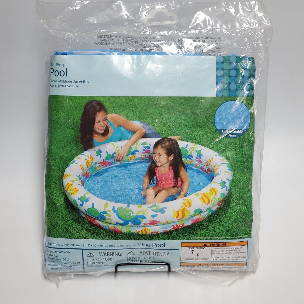 Two Ring Inflatable Kiddie Pool Sea Life Turtle Fish 48in‎ x 10in 59422WL NEW